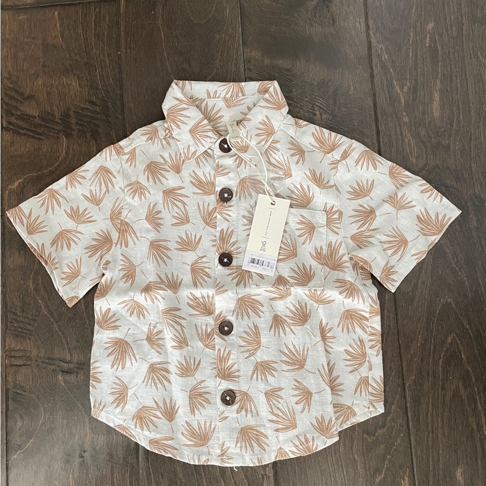 NWT Baby/Toddler Linen Palm Print Button Down